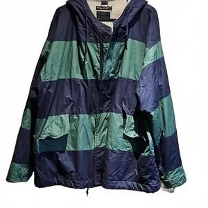 Brooks Brothers Heavy Full Zip Jacket Navy Green Stripe Fleece Lined Size XL
